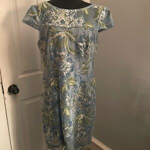 Adrianna Papell Blue and Green Floral Mini Dress